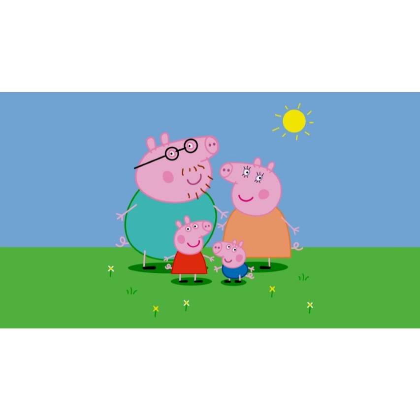 Painel Peppa Pig e Família Feliz retangular de lona para decoração de festa de aniversário infantil. Várias medidas.