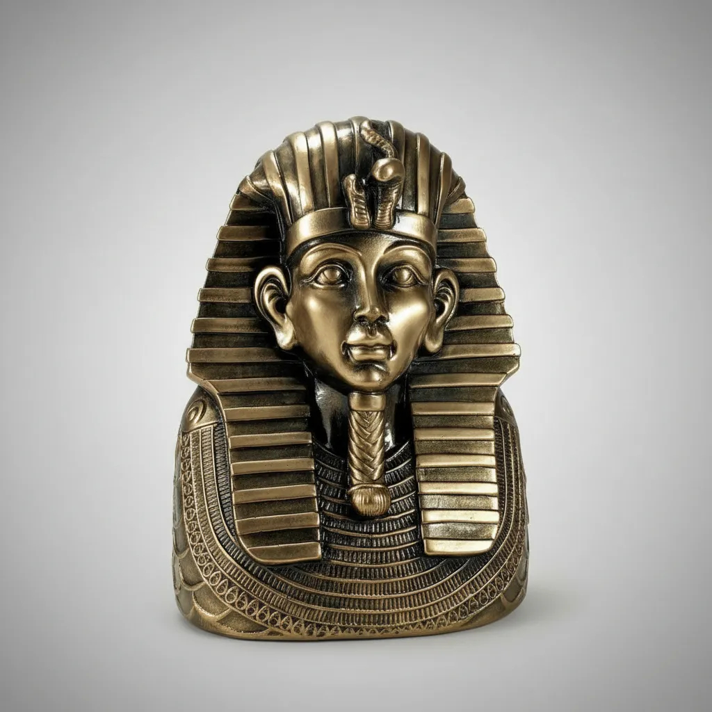 Estatueta Busto Faraó Tutankamón - Egito - Egípcio - Linha luxo ônix ouro metálico