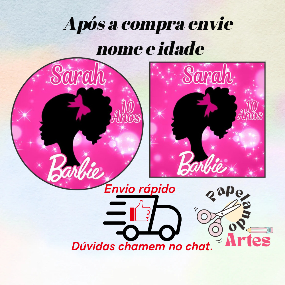 40/60/100 Adesivo Barbie Mod.2 Personalizados Para Festa 5x5 S/Recorte (Envio rápido)