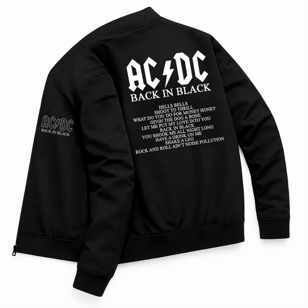 Jaqueta Bomber Masculina Esportiva AcDc Banda Hard Rock Back In Black Álbuns -Darknezz