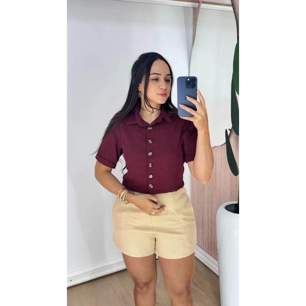 CROPPED CAMISA COM MANGA  DUNA BLUSA FEMININA LUXO SOLTINHO
