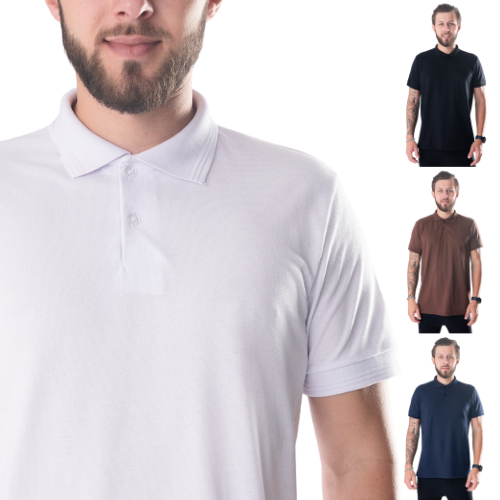 Camisa Polo Masculina Piquet Gola Retilínea Premium Várias Cores