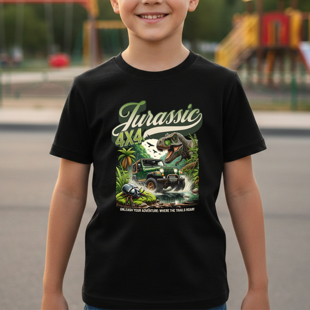 Camiseta Infantil Juvenil Jurassic Dinossauro T Rex Algodão Menino Confortável