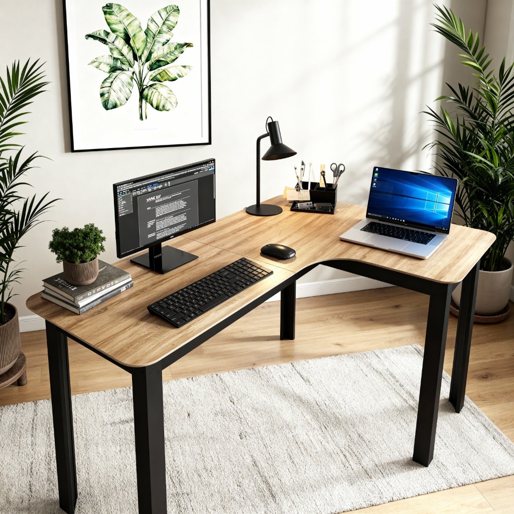 Mesa Em L Orgânica Curva 120cm Para Pc Escrivaninha De Canto Home Office Design Industrial Moderno Gamer Mod: Legos