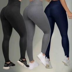 Kit 3 Calças Feminina Legging Grossa Para Academia Fitness Cós Alto
