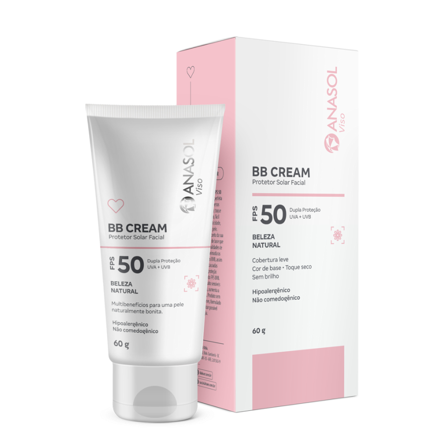 Protetor Solar Facial Anasol Viso BB Cream FPS 50 Antirrugas 60g em Oferta na Shopee