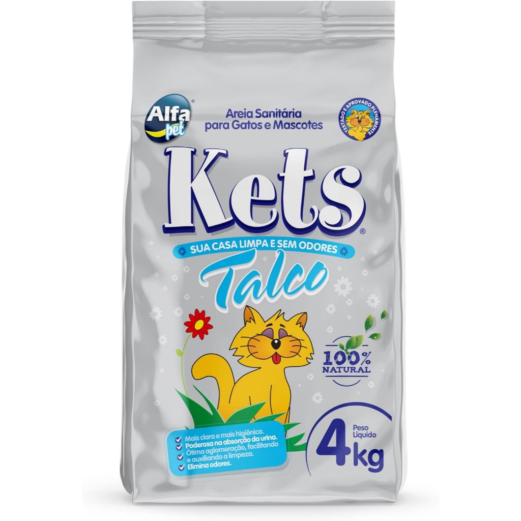 Areia Gatos Higienica Kets Talco Cinza 4kg em Oferta na Shopee