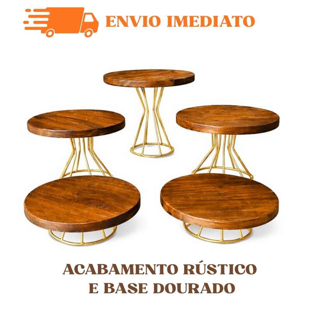 KIT BOLEIRA E DOCEIRAS 5 PEÇAS DECORATIVA MODELO ROMA MADEIRA RÚSTICO E BASE EM FERRO em Oferta na Shopee