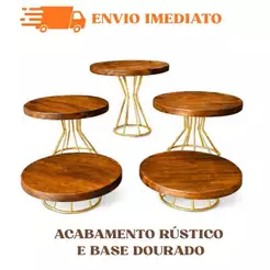 KIT BOLEIRA E DOCEIRAS 5 PEÇAS DECORATIVA MODELO ROMA MADEIRA RÚSTICO E BASE EM FERRO
