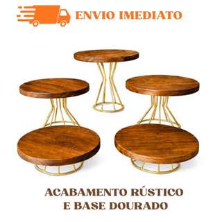 KIT BOLEIRA E DOCEIRAS 5 PEÇAS DECORATIVA MODELO ROMA MADEIRA RÚSTICO E BASE EM FERRO em Oferta na Shopee