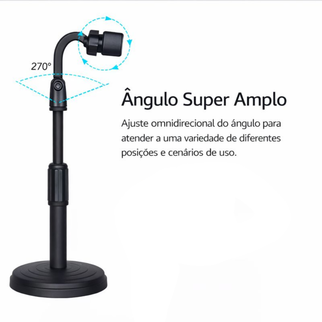 Detalhes do Suporte de Celular Tripé de Mesa Pedestal Ajustável 360° Perfeito Vídeos e Selfies Profissionais