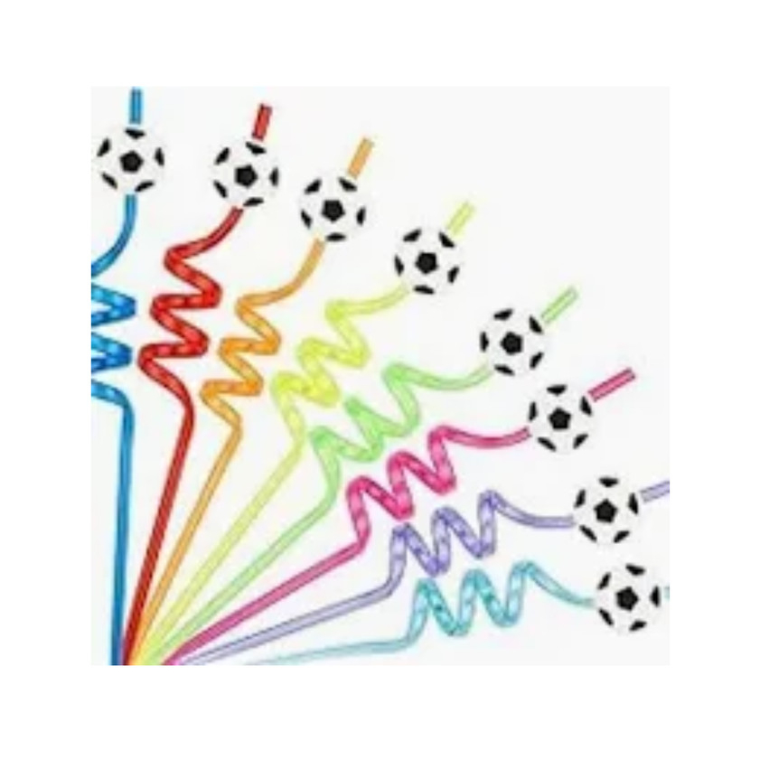 Kit 4-12 Canudos de acrílico espiral rígido preto bola de futebol reutilizável festa time jogo fute