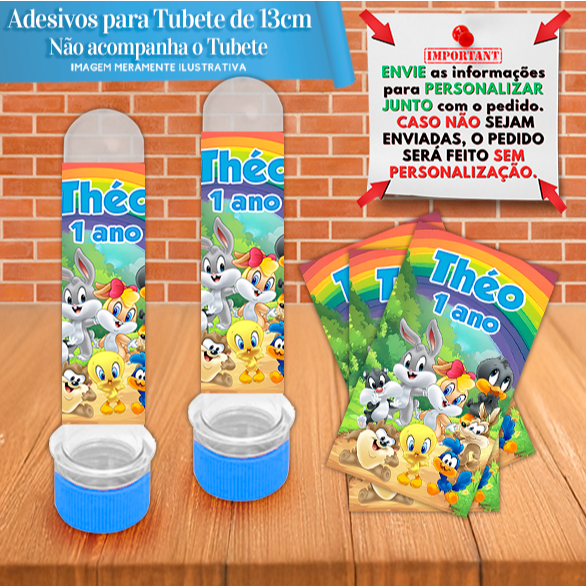 Rótulos Adesivos para tubetes de 13 cm Personalizados Baby Looney Tunes