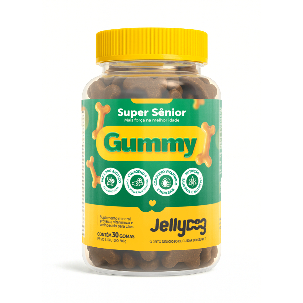 Suplemento para Cães Idosos Super Sênior Gummy | Articulações, Imunidade, Pele e Pelo | Uso Diário