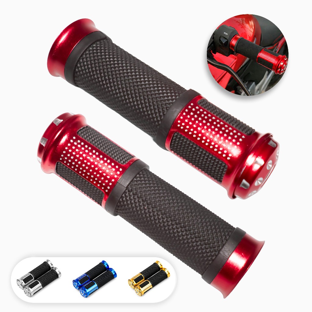 Par Manopla Esportiva de Alumínio Universal Diamante Moto Guidão 22mm Vermelha Azul Dourada Prata