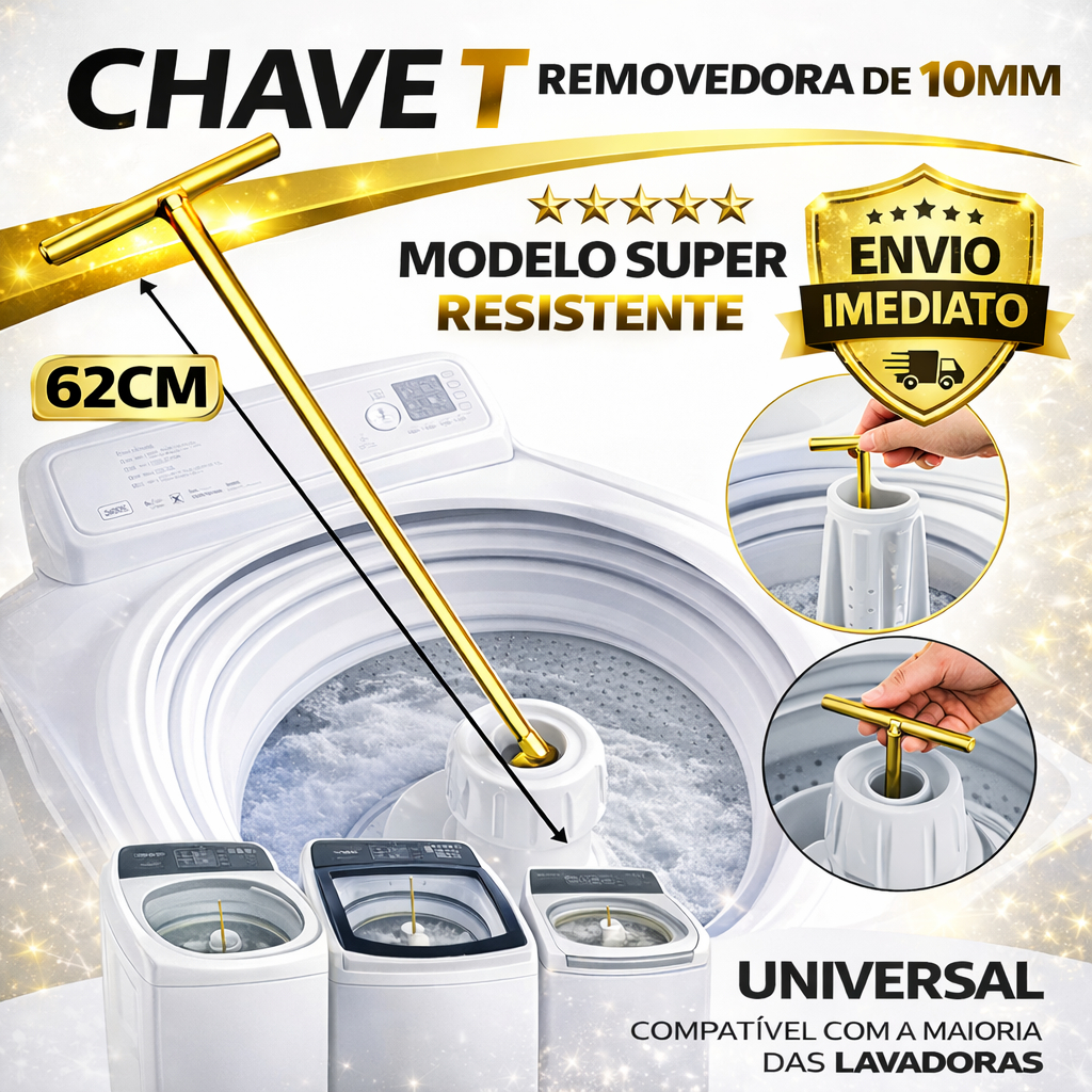 Chave T Longa 62cm 10mm Ferramenta Profissional pra Remover Agitador de Máquina de Lavar Brastemp Electrolux