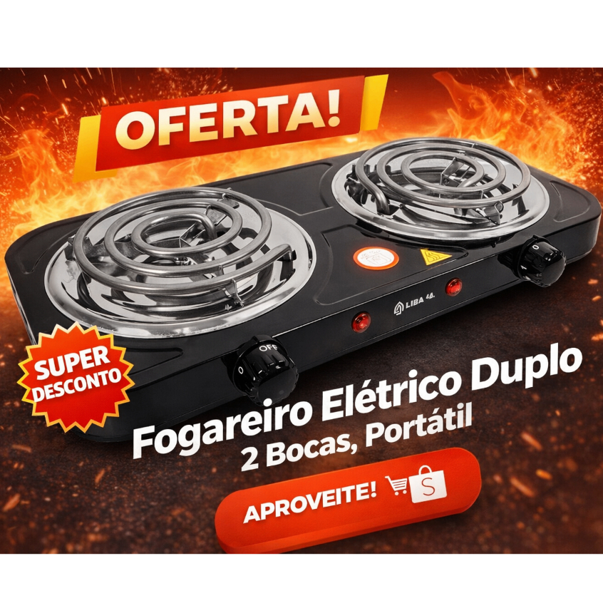 Fogareiro Portátil Elétrico Duplo 2 Bocas Snel Camping 127/220V Potente Compacto