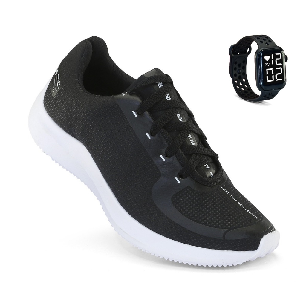 Tenis Masculino + Relogio Esportivo Versatil Academia Corrida Caminhada Super leve e Macio