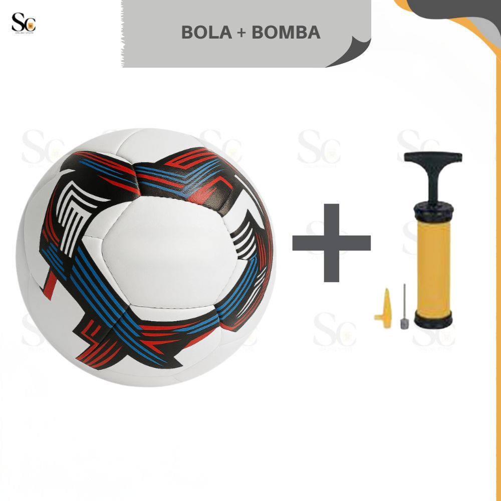 Bola de Futebol + Bomba Portátil Manual Para Encher -  Bola de Campo Costurada Tamanho 5 Oficial
