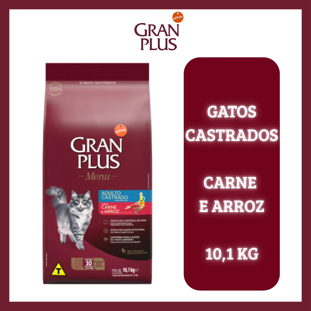 Ração para gatos 10,1kg castrados adulto carne GranPlus Menu em Oferta na Shopee