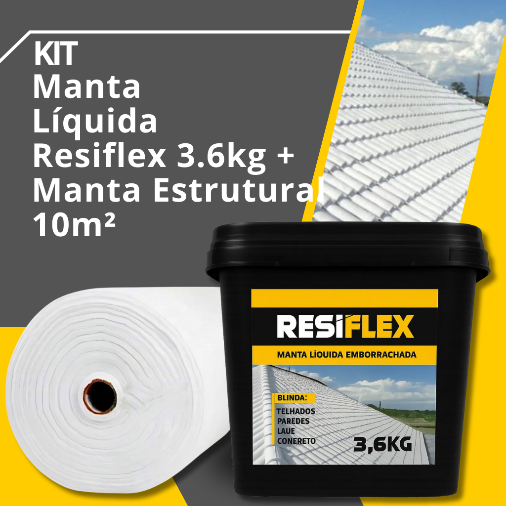Manta Líquida RESIFLEX 3,6kg + Manta Bidim 10m² - Impermeabilização Completa para Lajes e Telhados em Oferta na Shopee