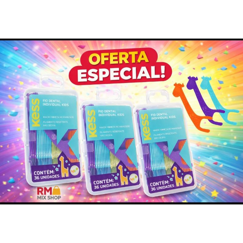 Fio Dental Infantil Individual Colorido - 108 Unidades Kess em Oferta na Shopee