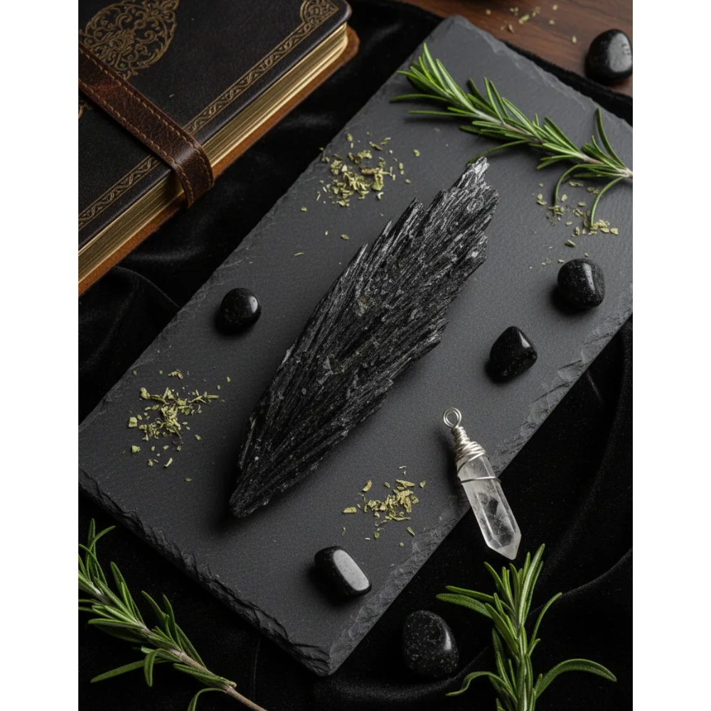 Pedra Cianita Negra Vassoura Bruxa Cristal Natural Bruta - Promoção