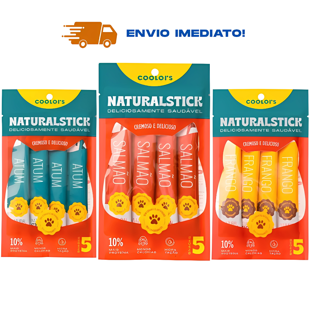 Petisco Para Gatos Natural Stick 5 Unidades de Sachê Cremoso Atum - Frango - Salmão Tipo Churu