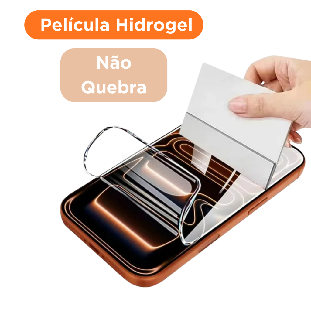 Película Hidrogel HD, Fosca, PV p/ iPhone 17, 16, 15, 14, 13, 12, 11 Pro Max, Plus, 8, 7, XR, XS, X