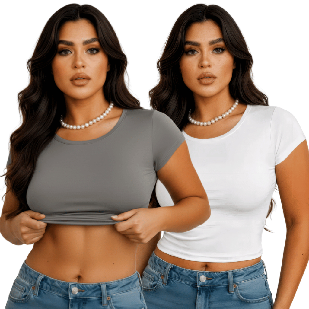 Kit 2 Baby Tee Manga Curta – Modelagem Slim Fit - Blusa Slim Fit Manga Curta - Blusa de Compressão