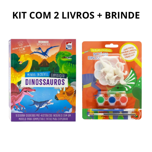 Kit 2 Livros + Brinde - Livro Para Exploradores Dinossauro +Pintura Criativa Dino + Livro de Colorir