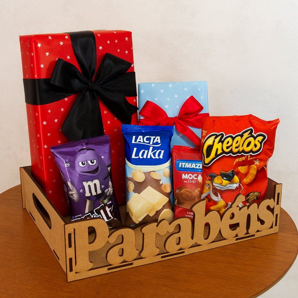Kit Bandeja Retangular MDF Cru 20x15x5cm Parabéns Artesanato Presente Decoração Festa