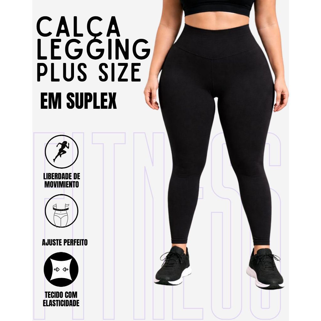 Calça Legging Plus Size Cintura Bem Alta Em Suplex WOLFOX Fitness E Casual Feminina em Oferta na Shopee