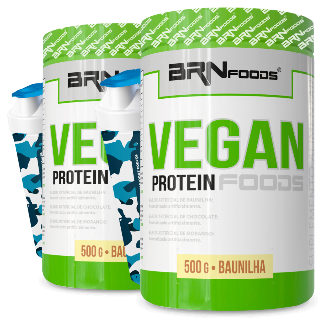 Kit 2x Proteína Vegetal Vegan Protein Foods 500g + 2x Coqueteleiras - BRN Foods em Oferta na Shopee