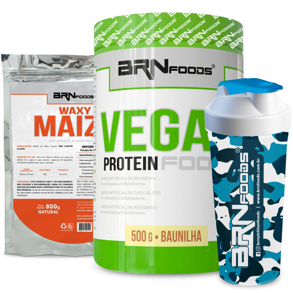 Kit Proteína Vegana Vegan Protein 500g + Waxy Maize 800g + Coqueteleira - BRN Foods em Oferta na Shopee