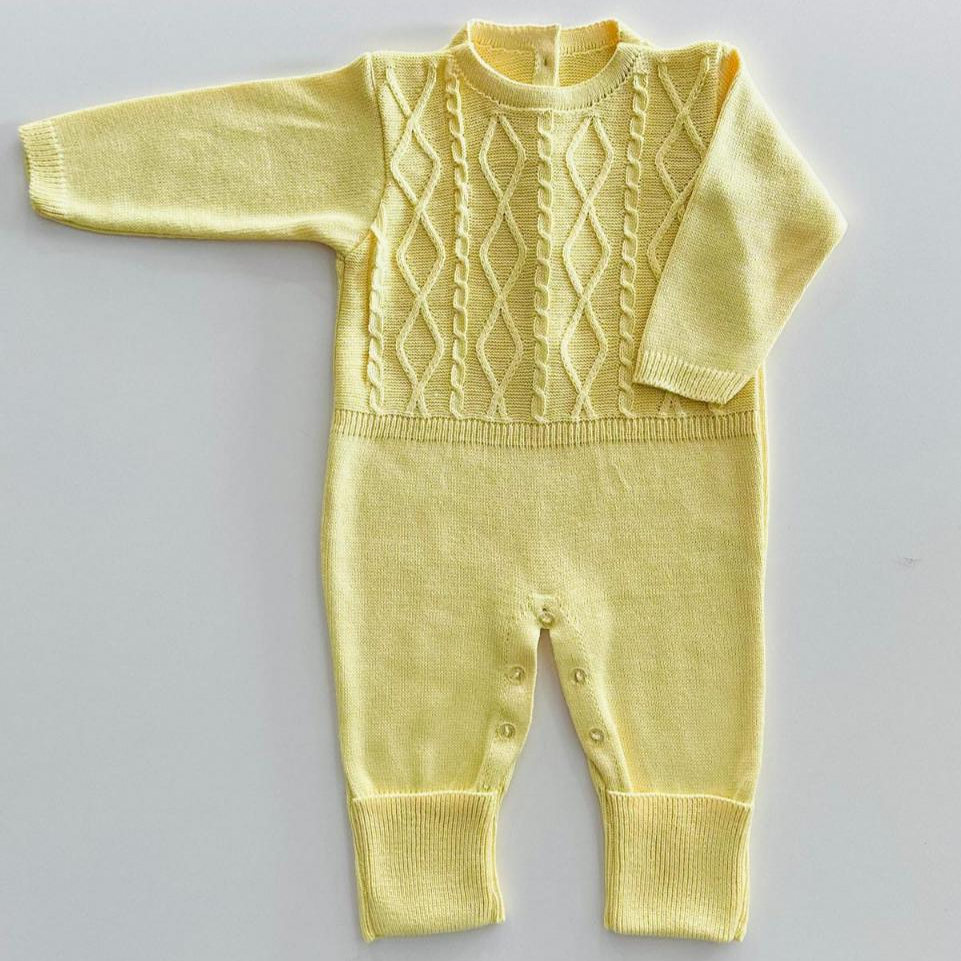 Macacão bebê RN comprido de tricot saída maternidade Enxoval de Neném