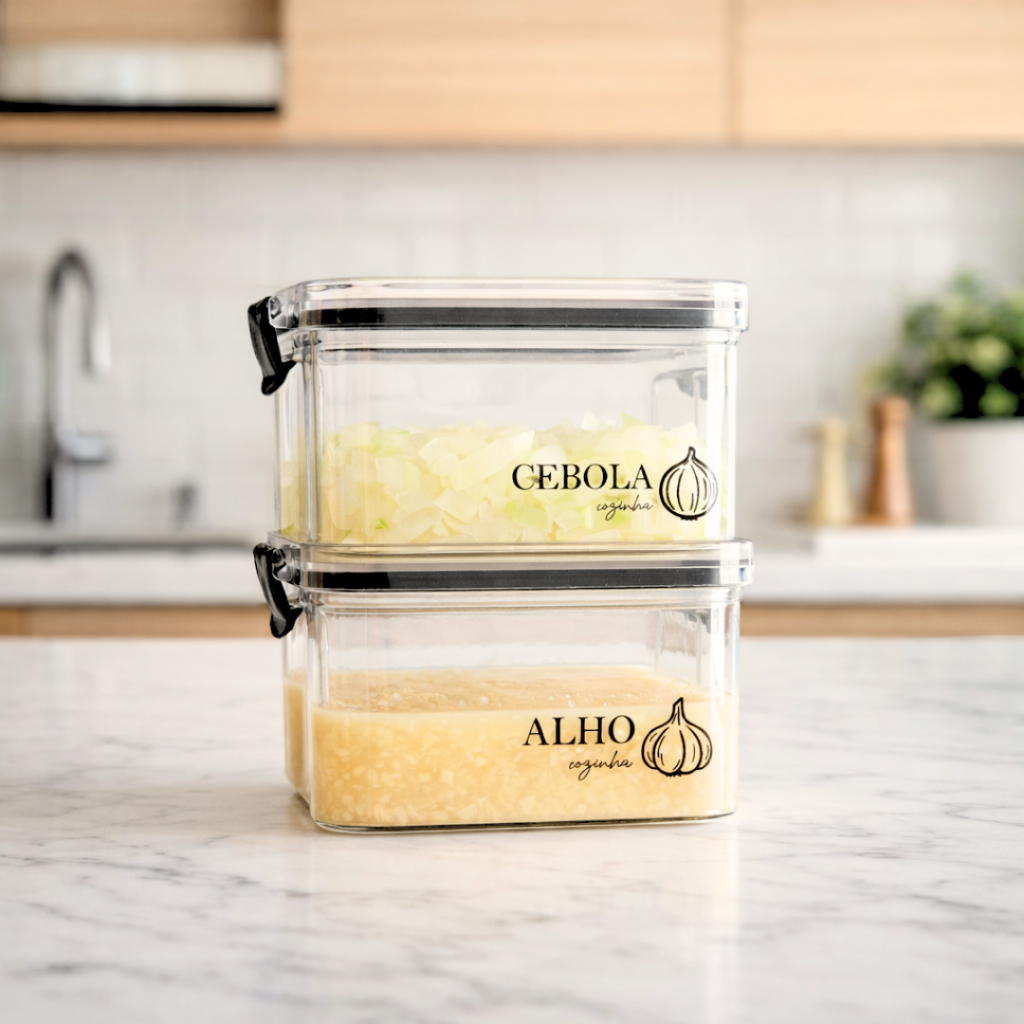 Potes Herméticos Geladeira | Porta-Alho, Porta-Cebola | 460ml/950ml - Porta Mantimentos
