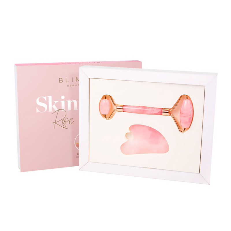 Blink Lab Skin Glow Kit: Roller Massageador de Quartzo Rosa + Guashá de Quartzo Rosa