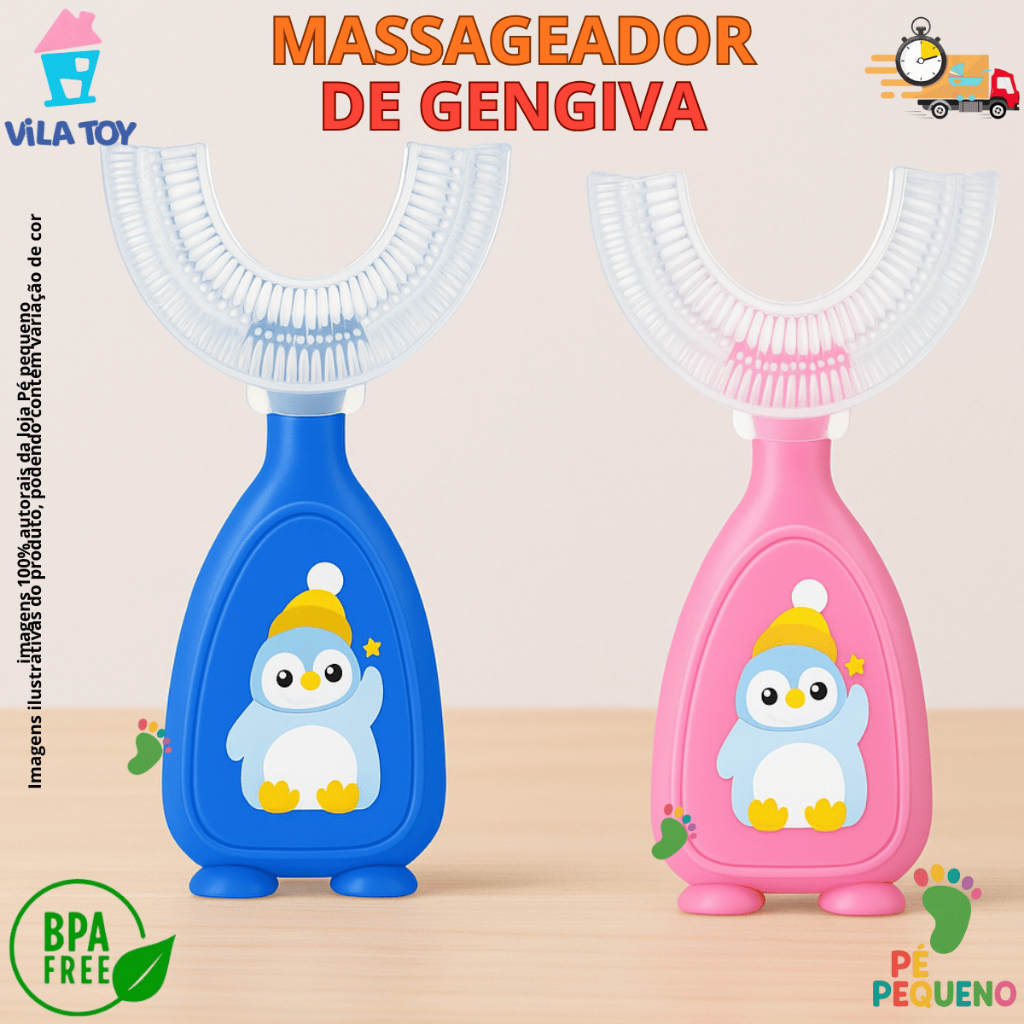 Escova de Dente 360° Infantil em Formato U Silicone Macio para Crianças 2 a 12 Anos – Vila Toy