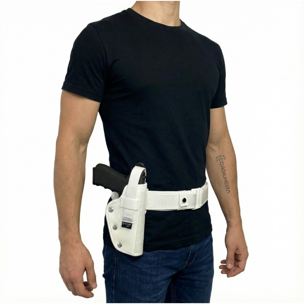 Coldre Destro (Lado Direito) Panqueca Parafuso Saque Rápido Cintura Branco + Cinto Tático N/A
