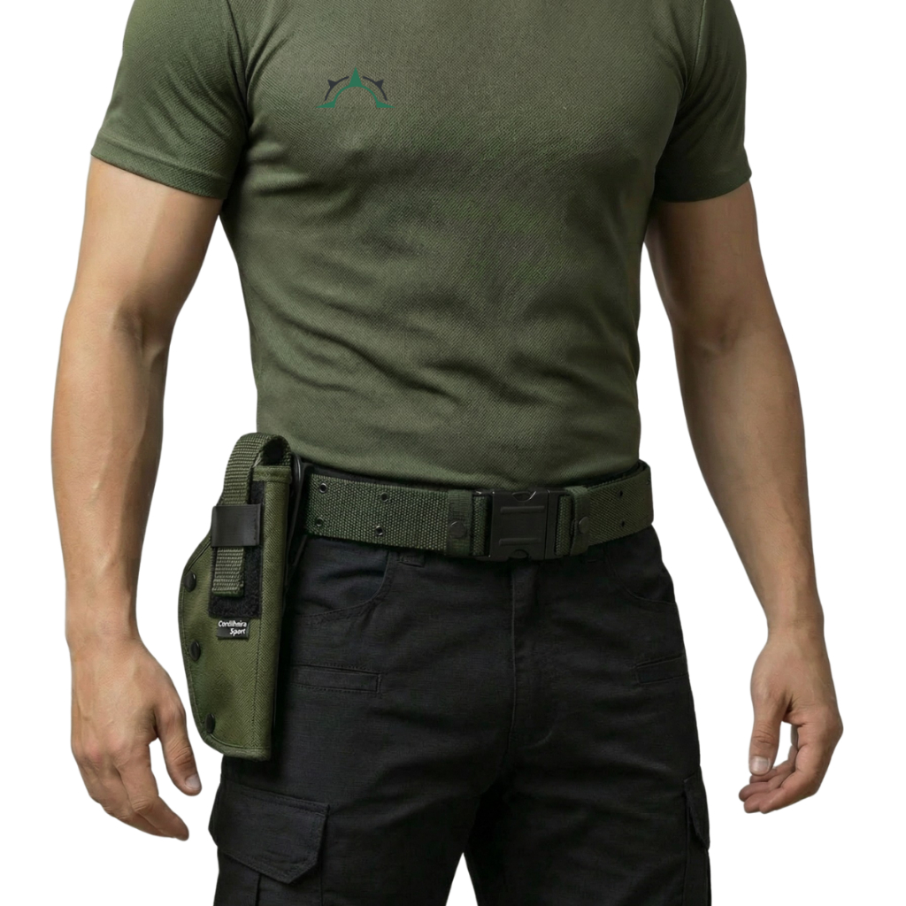 Coldre Destro (Lado Direito) Panqueca/Parafuso Saque Rápido de Cintura + Cinto Ilhós Verde em Oferta na Shopee