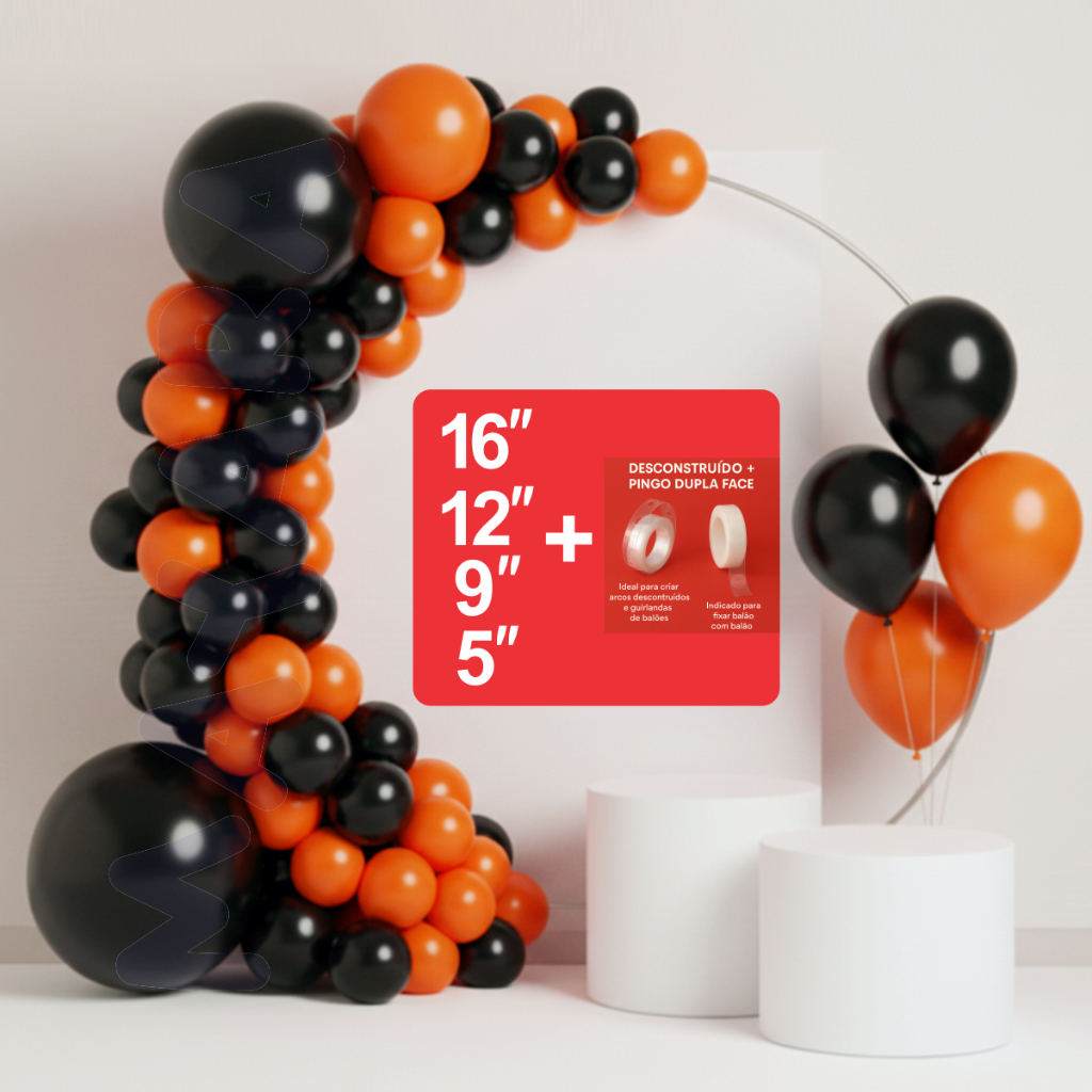 Kit 100 Pçs Arco Balões Desconstruído - Preto e Laranja Tamanhos N°16, N°12, N°9, N°5 em Oferta na Shopee