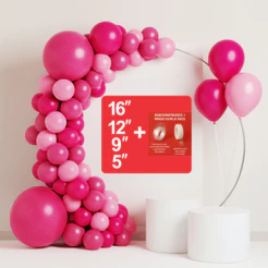 Kit 100 Pçs Arco Balões Desconstruído - Rosa e Fucsia Tamanhos N°16, N°12, N°9, N°5