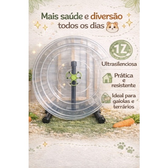 Rodinha Silenciosa para Hamster/Roedor 33 cm | Enriquecimento Ambiental para Hamster