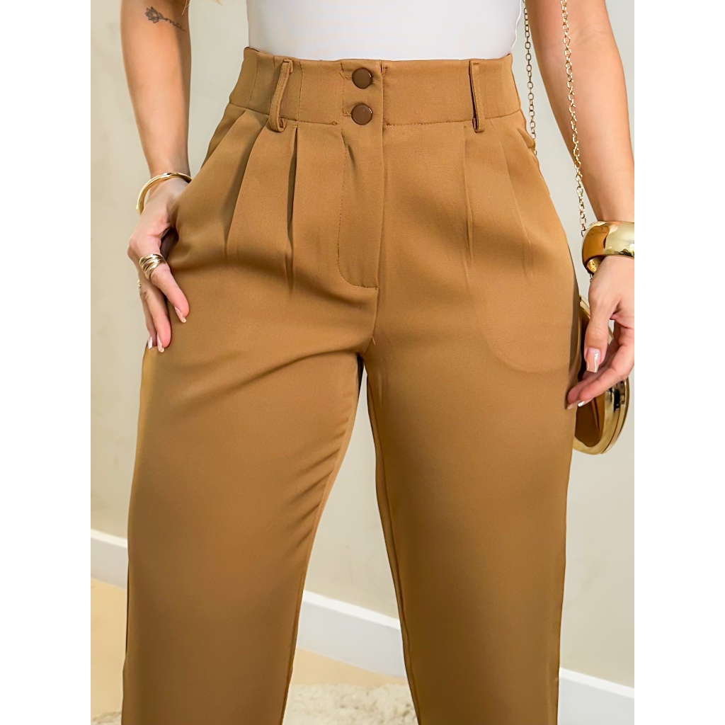 REF: 0787 - Calça cenoura em alfaiataria 2 botões  Luxo cintura alta em Oferta na Shopee