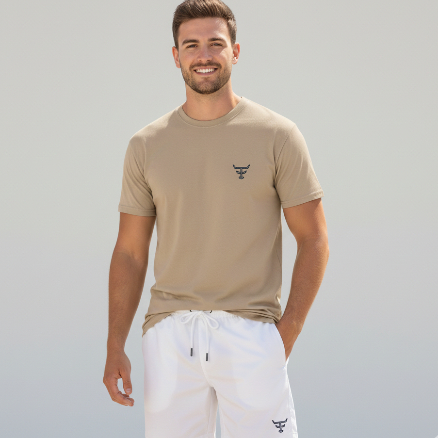 Kit Camiseta Texas Algodão + Short Tactel Branco Masculino Lançamento