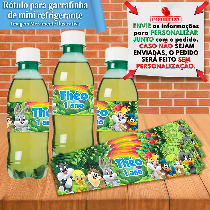 Rótulos Adesivos Personalizados para Mini Refrigerante tipo Caçulinha Baby Looney Tunes