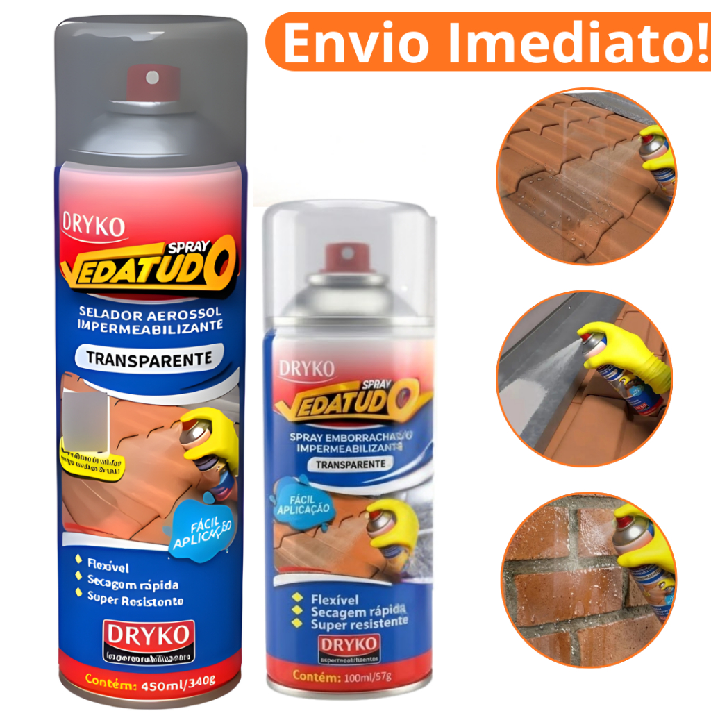 Spray Veda Tudo Transparente Borracha Líquida Impermeabilizante Dryko Reparos 100ml a 400ml + Cores