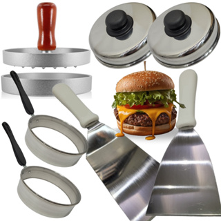 Kit 7 Peças Hamburgueria Lanchonete Completo Para Chapa Lanche Modelador Hambúrguer Espátula Aço em Oferta na Shopee
