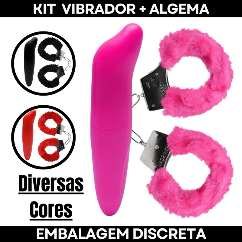 Kit Vibrador ponto g formato Golfinho + Algemas Metal Pelúcia Rosa erótico casal sexshop Sex Shop em Oferta na Shopee